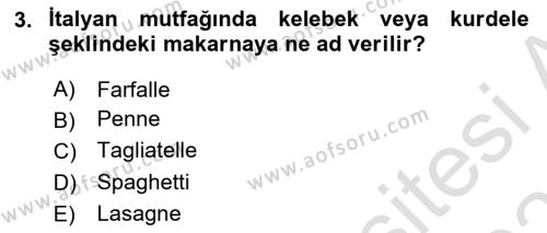 Dünya Mutfakları 1 Dersi 2022 - 2023 Yılı Yaz Okulu Sınavı 3. Soru
