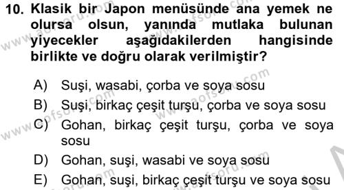 Dünya Mutfakları 2 Dersi 2016 - 2017 Yılı (Vize) Ara Sınavı 10. Soru