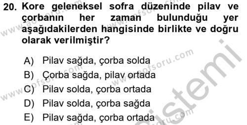 Dünya Mutfakları 2 Dersi 2016 - 2017 Yılı (Vize) Ara Sınavı 20. Soru