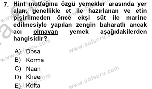 Dünya Mutfakları 2 Dersi 2016 - 2017 Yılı (Vize) Ara Sınavı 7. Soru