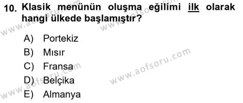 Menü Yönetimi Dersi 2021 - 2022 Yılı (Vize) Ara Sınavı 10. Soru