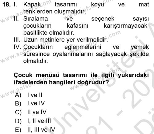 Menü Yönetimi Dersi 2021 - 2022 Yılı (Vize) Ara Sınavı 18. Soru