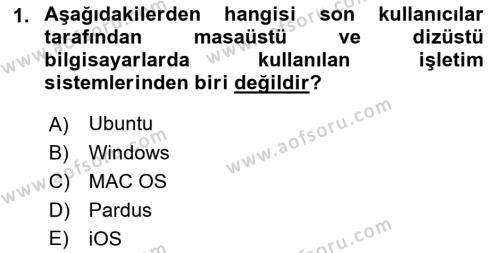 Temel Bilgi Teknolojileri 1 Dersi 2019 - 2020 Yılı (Vize) Ara Sınavı 1. Soru