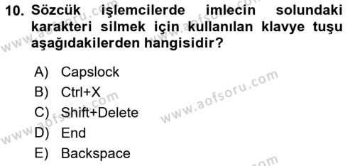 Temel Bilgi Teknolojileri 1 Dersi 2019 - 2020 Yılı (Vize) Ara Sınavı 10. Soru