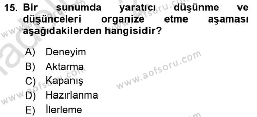 Temel Bilgi Teknolojileri 1 Dersi 2019 - 2020 Yılı (Vize) Ara Sınavı 15. Soru