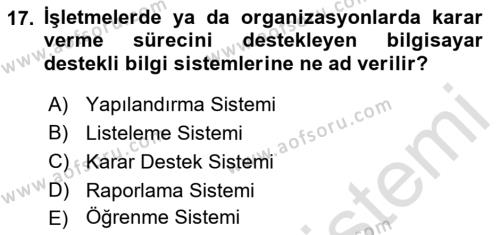 Temel Bilgi Teknolojileri 1 Dersi 2019 - 2020 Yılı (Vize) Ara Sınavı 17. Soru