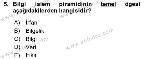 Temel Bilgi Teknolojileri 1 Dersi 2019 - 2020 Yılı (Vize) Ara Sınavı 5. Soru