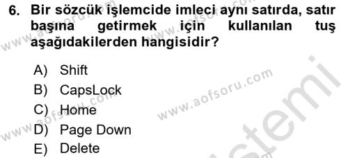 Temel Bilgi Teknolojileri 1 Dersi 2019 - 2020 Yılı (Vize) Ara Sınavı 6. Soru