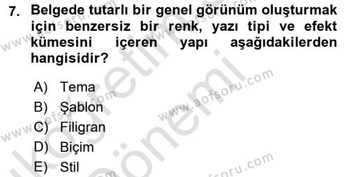 Temel Bilgi Teknolojileri 1 Dersi 2019 - 2020 Yılı (Vize) Ara Sınavı 7. Soru