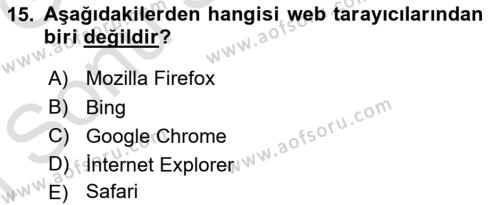 Temel Bilgi Teknolojileri 1 Dersi 2019 - 2020 Yılı (Final) Dönem Sonu Sınavı 15. Soru