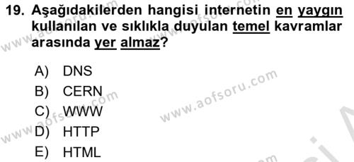 Temel Bilgi Teknolojileri 1 Dersi 2019 - 2020 Yılı (Final) Dönem Sonu Sınavı 19. Soru