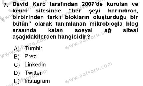 Temel Bilgi Teknolojileri 1 Dersi 2019 - 2020 Yılı (Final) Dönem Sonu Sınavı 7. Soru