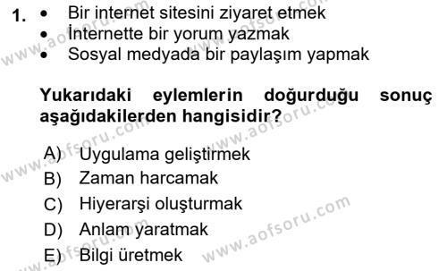 Temel Bilgi Teknolojileri 1 Dersi 2021 - 2022 Yılı (Vize) Ara Sınavı 1. Soru