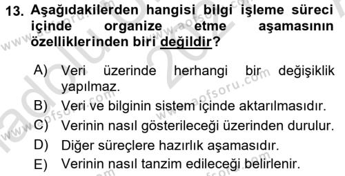 Temel Bilgi Teknolojileri 1 Dersi 2021 - 2022 Yılı (Vize) Ara Sınavı 13. Soru