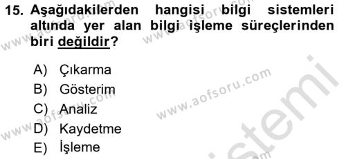 Temel Bilgi Teknolojileri 1 Dersi 2021 - 2022 Yılı (Vize) Ara Sınavı 15. Soru