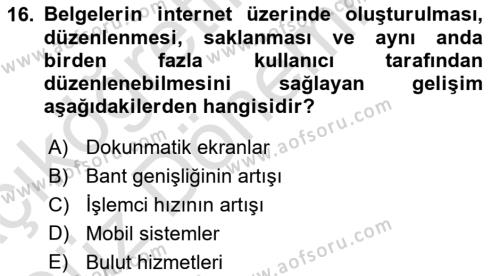 Temel Bilgi Teknolojileri 1 Dersi 2021 - 2022 Yılı (Vize) Ara Sınavı 16. Soru