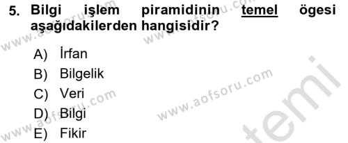 Temel Bilgi Teknolojileri 1 Dersi 2021 - 2022 Yılı (Vize) Ara Sınavı 5. Soru