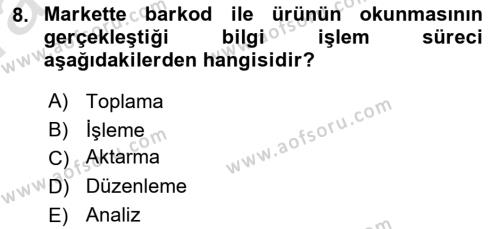 Temel Bilgi Teknolojileri 1 Dersi 2021 - 2022 Yılı (Vize) Ara Sınavı 8. Soru