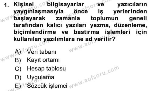 Temel Bilgi Teknolojileri 1 Dersi 2022 - 2023 Yılı (Vize) Ara Sınavı 1. Soru