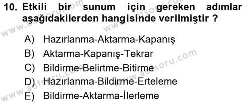 Temel Bilgi Teknolojileri 1 Dersi 2022 - 2023 Yılı (Vize) Ara Sınavı 10. Soru