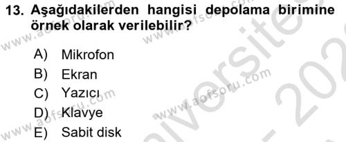 Temel Bilgi Teknolojileri 1 Dersi 2022 - 2023 Yılı (Vize) Ara Sınavı 13. Soru