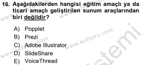 Temel Bilgi Teknolojileri 1 Dersi 2022 - 2023 Yılı (Vize) Ara Sınavı 16. Soru