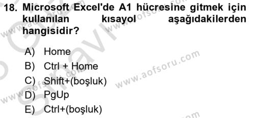Temel Bilgi Teknolojileri 1 Dersi 2022 - 2023 Yılı (Vize) Ara Sınavı 18. Soru