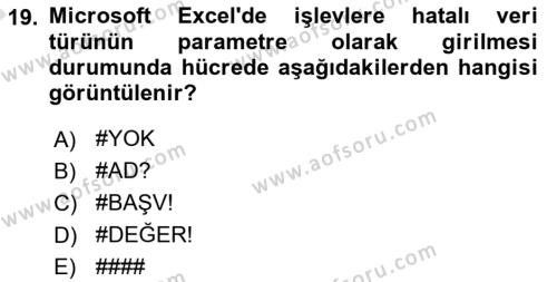 Temel Bilgi Teknolojileri 1 Dersi 2022 - 2023 Yılı (Vize) Ara Sınavı 19. Soru