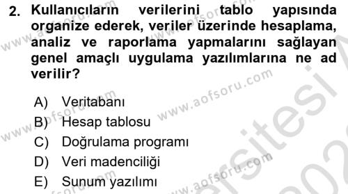 Temel Bilgi Teknolojileri 1 Dersi 2022 - 2023 Yılı (Vize) Ara Sınavı 2. Soru