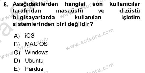 Temel Bilgi Teknolojileri 1 Dersi 2022 - 2023 Yılı (Vize) Ara Sınavı 8. Soru