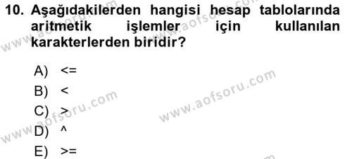 Temel Bilgi Teknolojileri 1 Dersi 2023 - 2024 Yılı Yaz Okulu Sınavı 10. Soru