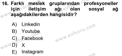 Temel Bilgi Teknolojileri 1 Dersi 2023 - 2024 Yılı Yaz Okulu Sınavı 16. Soru