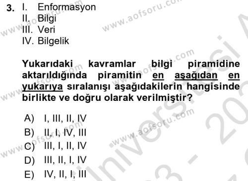 Temel Bilgi Teknolojileri 1 Dersi 2023 - 2024 Yılı Yaz Okulu Sınavı 3. Soru