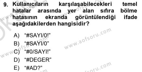 Temel Bilgi Teknolojileri 1 Dersi 2023 - 2024 Yılı Yaz Okulu Sınavı 9. Soru