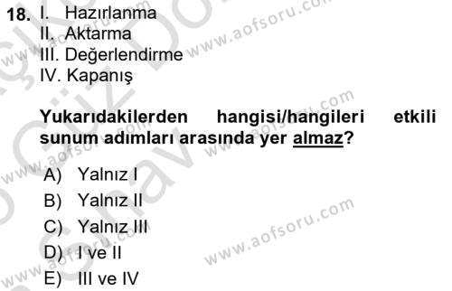 Temel Bilgi Teknolojileri 1 Dersi 2024 - 2025 Yılı (Vize) Ara Sınavı 18. Soru