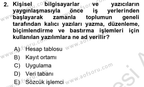 Temel Bilgi Teknolojileri 1 Dersi 2024 - 2025 Yılı (Vize) Ara Sınavı 2. Soru