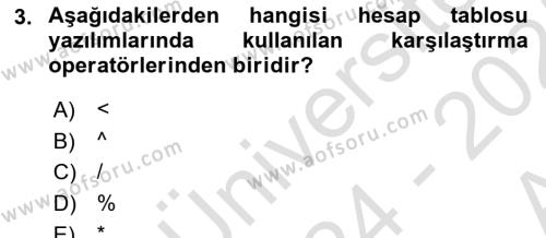 Temel Bilgi Teknolojileri 1 Dersi 2024 - 2025 Yılı (Vize) Ara Sınavı 3. Soru