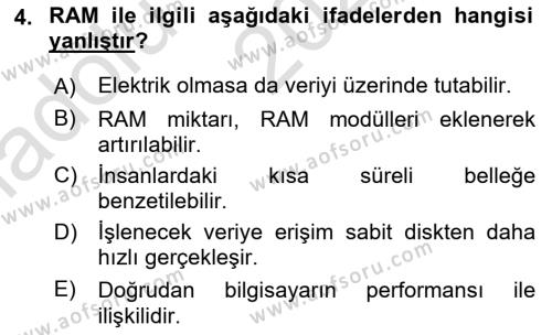 Temel Bilgi Teknolojileri 1 Dersi 2024 - 2025 Yılı (Vize) Ara Sınavı 4. Soru