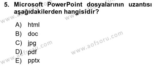 Temel Bilgi Teknolojileri 1 Dersi 2024 - 2025 Yılı (Vize) Ara Sınavı 5. Soru