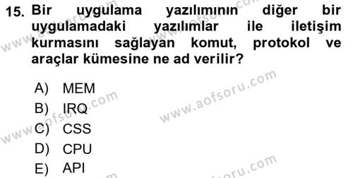 Temel Bilgi Teknolojileri 2 Dersi 2018 - 2019 Yılı Yaz Okulu Sınavı 15. Soru