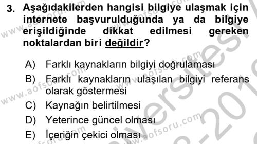 Temel Bilgi Teknolojileri 2 Dersi 2018 - 2019 Yılı Yaz Okulu Sınavı 3. Soru