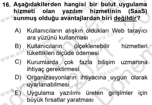 Temel Bilgi Teknolojileri 2 Dersi 2021 - 2022 Yılı (Final) Dönem Sonu Sınavı 16. Soru