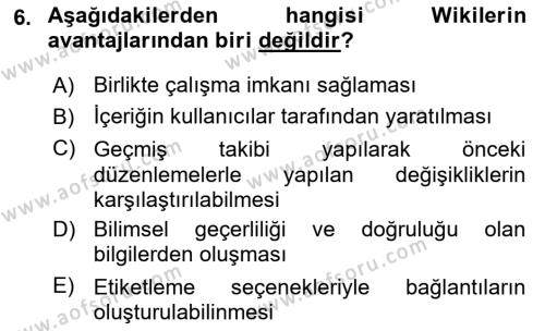 Temel Bilgi Teknolojileri 2 Dersi 2021 - 2022 Yılı (Final) Dönem Sonu Sınavı 6. Soru