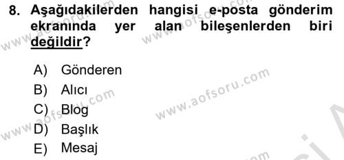 Temel Bilgi Teknolojileri 2 Dersi 2021 - 2022 Yılı (Final) Dönem Sonu Sınavı 8. Soru