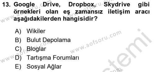 Temel Bilgi Teknolojileri 2 Dersi 2023 - 2024 Yılı (Final) Dönem Sonu Sınavı 13. Soru