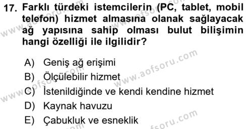 Temel Bilgi Teknolojileri 2 Dersi 2023 - 2024 Yılı (Final) Dönem Sonu Sınavı 17. Soru