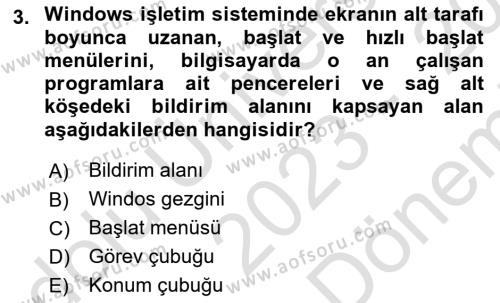 Temel Bilgi Teknolojileri 2 Dersi 2023 - 2024 Yılı (Final) Dönem Sonu Sınavı 3. Soru