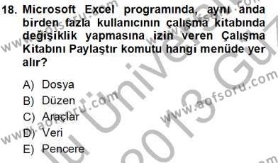 Bilgisayar 1 Dersi 2012 - 2013 Yılı (Vize) Ara Sınavı 18. Soru