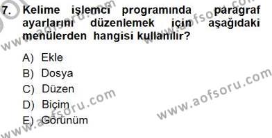 Bilgisayar 1 Dersi 2012 - 2013 Yılı (Final) Dönem Sonu Sınavı 7. Soru