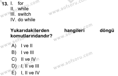 Programlama 1 Dersi 2021 - 2022 Yılı (Vize) Ara Sınavı 13. Soru